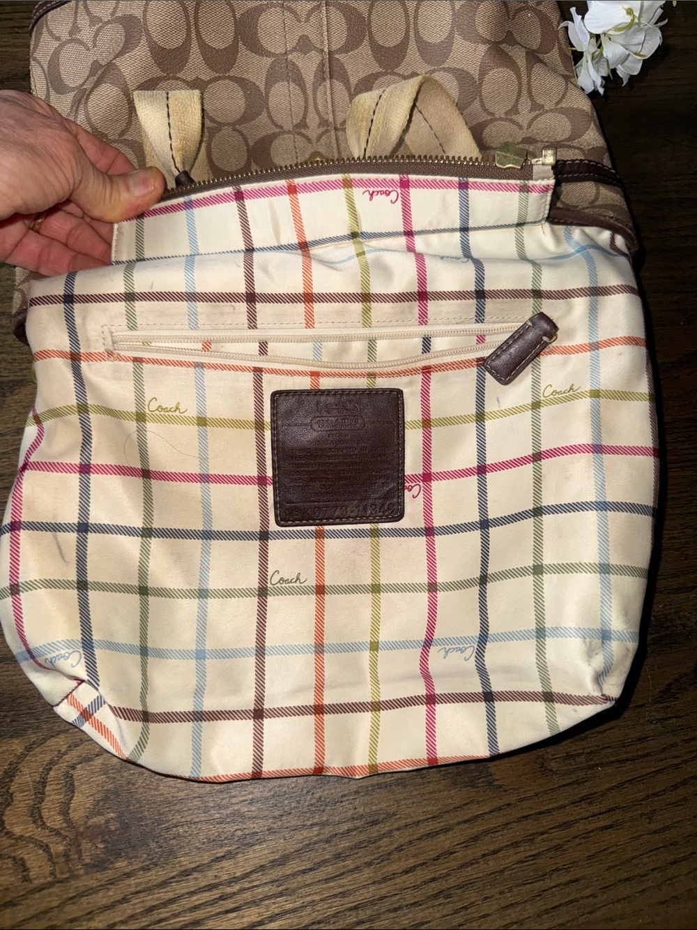 Coach Brown Signature Canvas Tote with Red Logo Accent - Picture 13 of 16